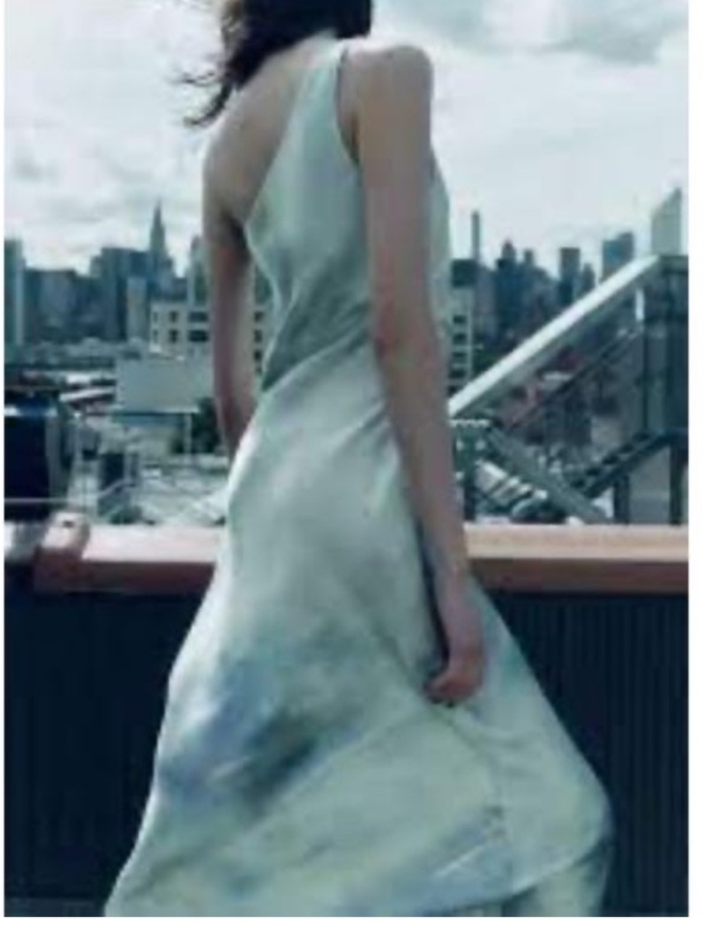 NWT Zara Light Blue Aqua One-Shoulder Ruched side Satin Slip Dress Sz Large